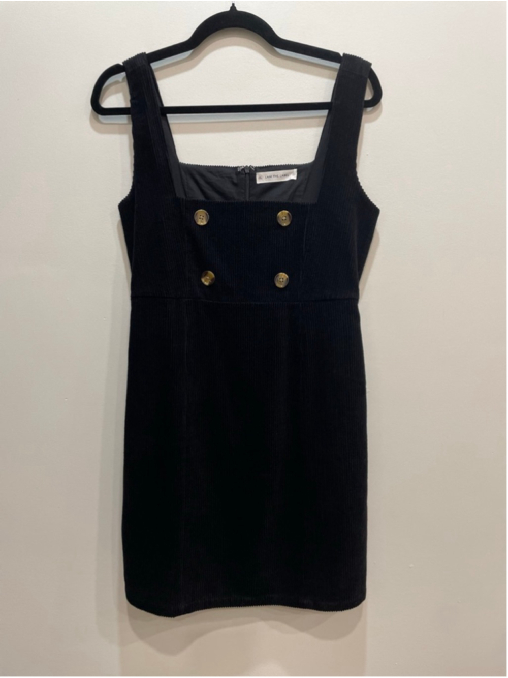LANI THE LABEL Black Corduroy Mini Overall Jumper Dress Buttons S Office Twee